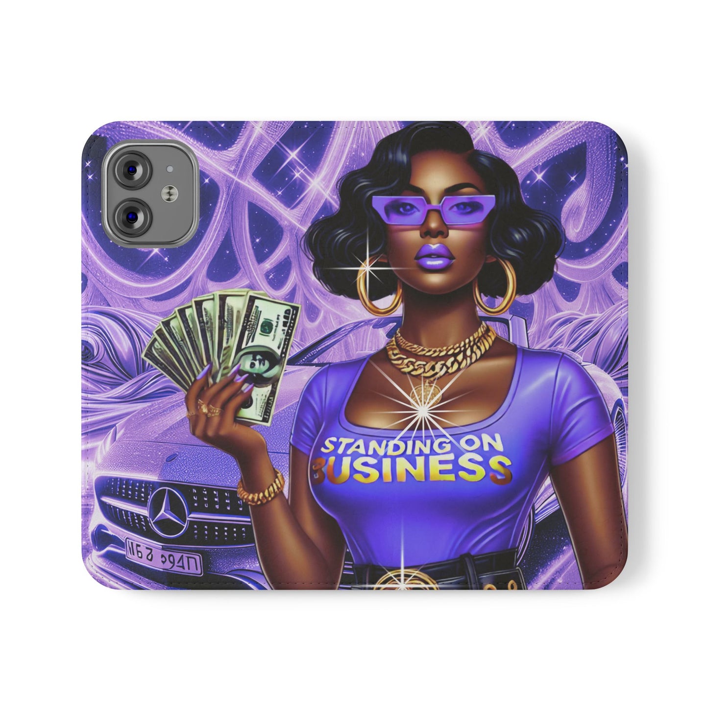 Empowered Businesswoman Flip Case - Stylish Phone Wallet Cover with Money Design
