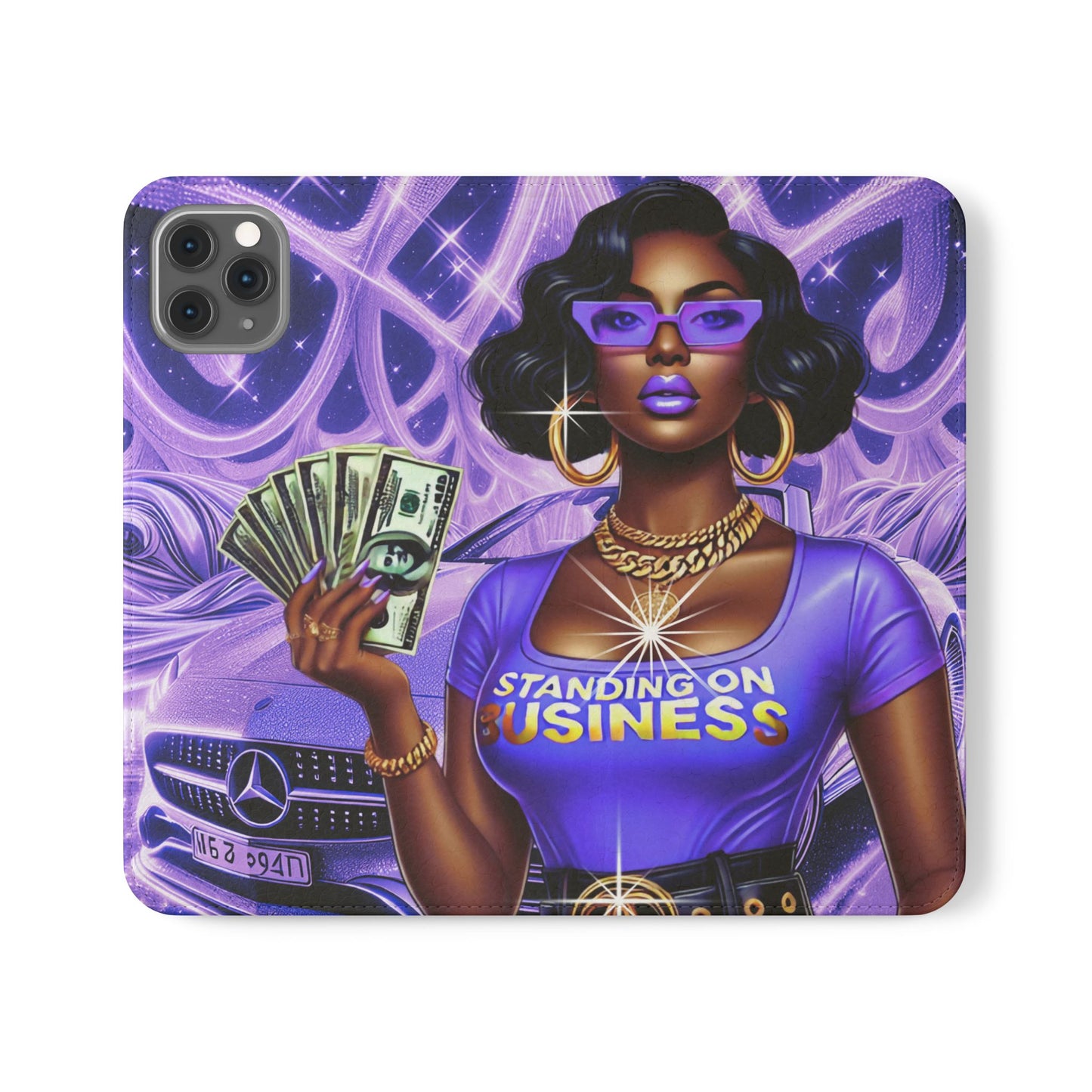 Empowered Businesswoman Flip Case - Stylish Phone Wallet Cover with Money Design