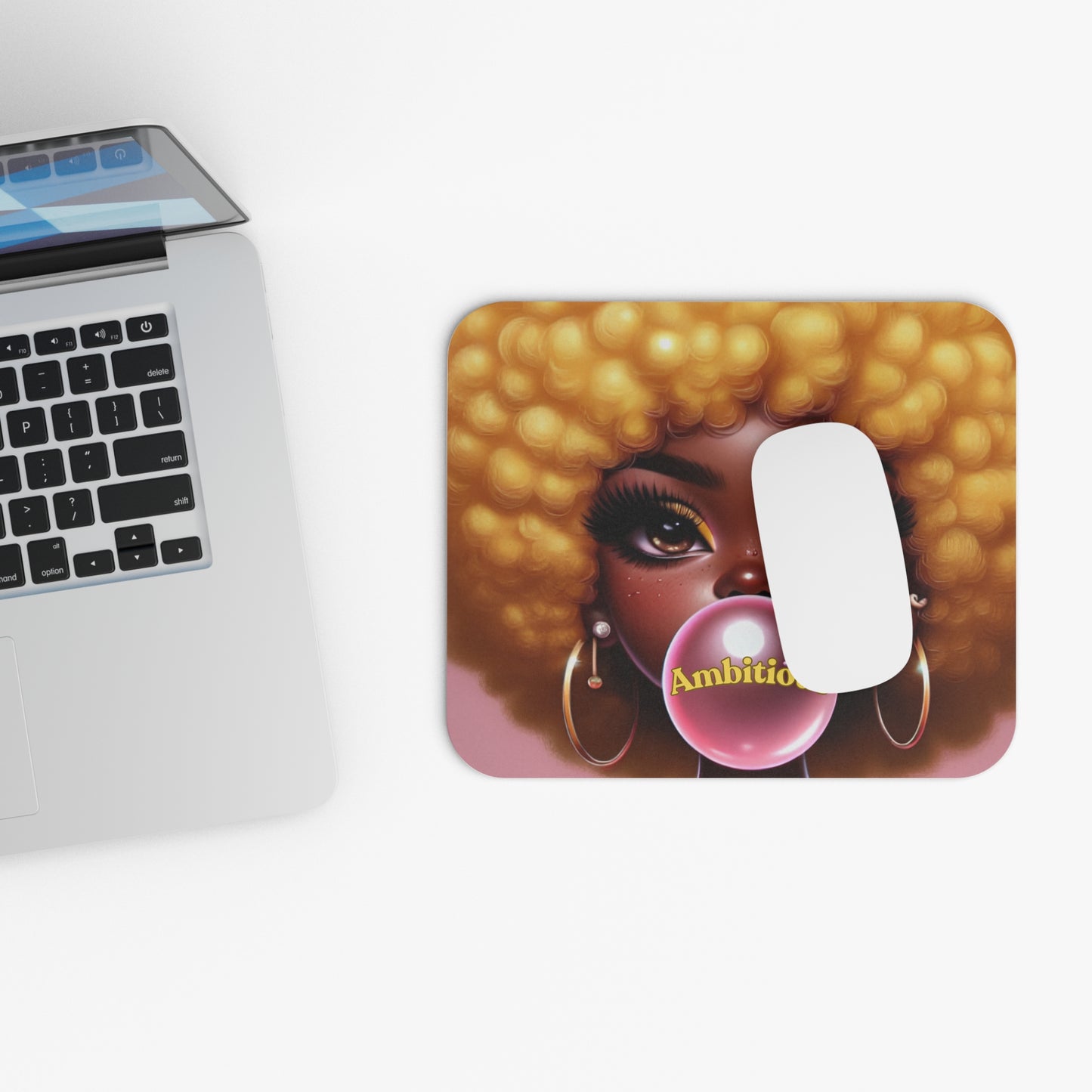 Ambitious Afro-Girl Mouse Pad | Stylish Desk Accessory for Home & Office