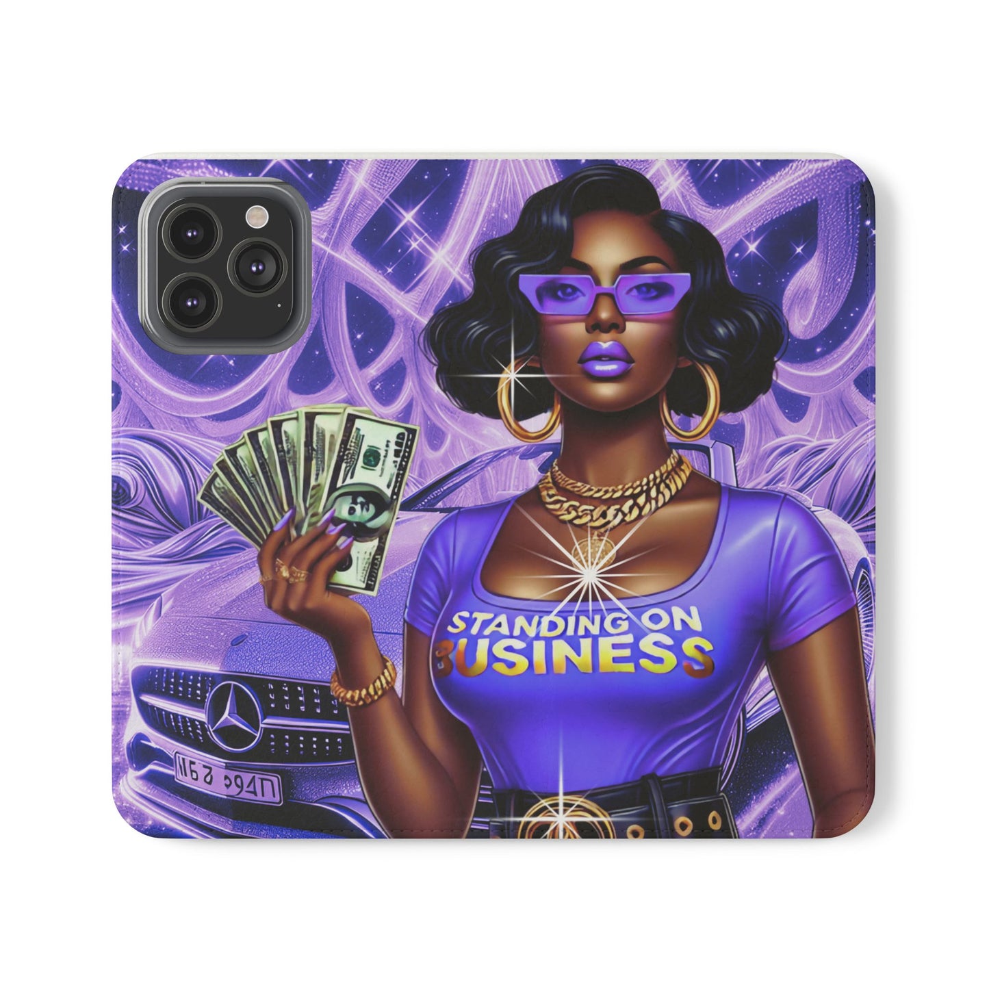 Empowered Businesswoman Flip Case - Stylish Phone Wallet Cover with Money Design