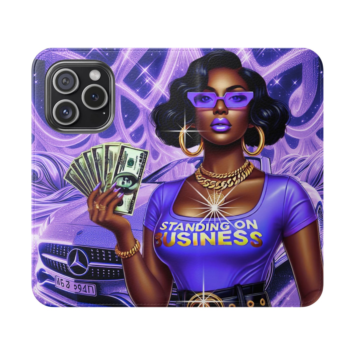 Empowered Businesswoman Flip Case - Stylish Phone Wallet Cover with Money Design