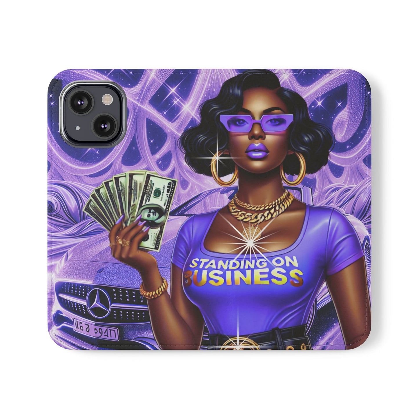 Empowered Businesswoman Flip Case - Stylish Phone Wallet Cover with Money Design