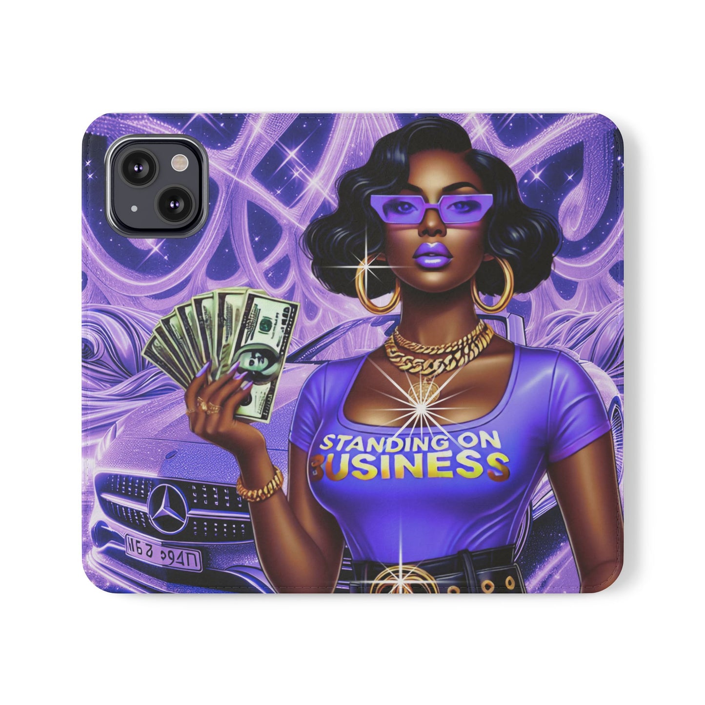 Empowered Businesswoman Flip Case - Stylish Phone Wallet Cover with Money Design