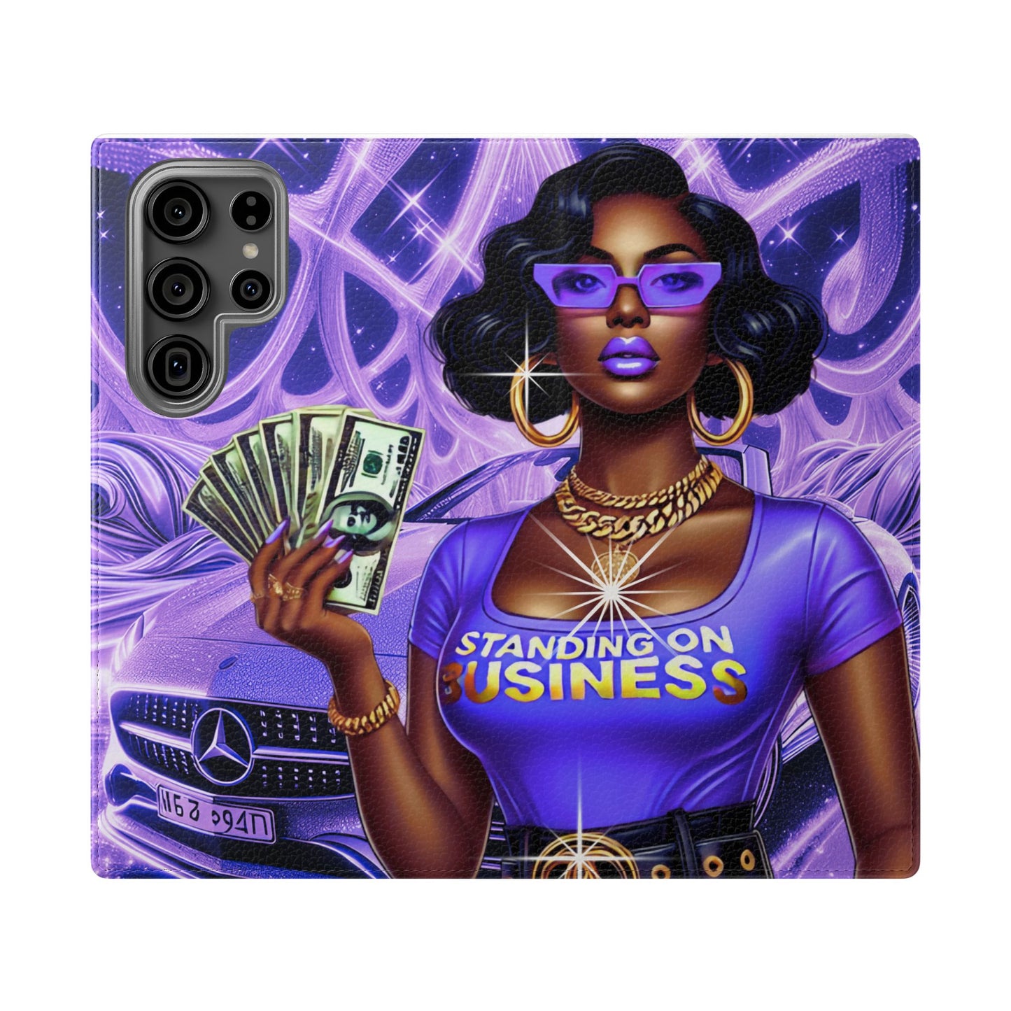 Empowered Businesswoman Flip Case - Stylish Phone Wallet Cover with Money Design