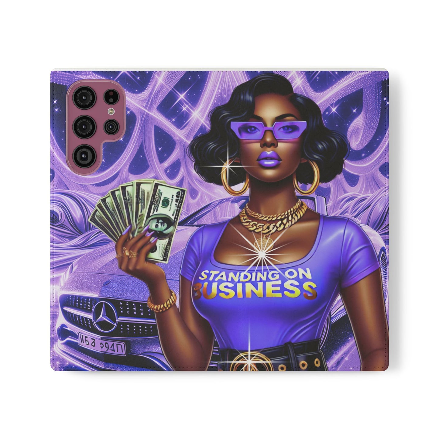 Empowered Businesswoman Flip Case - Stylish Phone Wallet Cover with Money Design