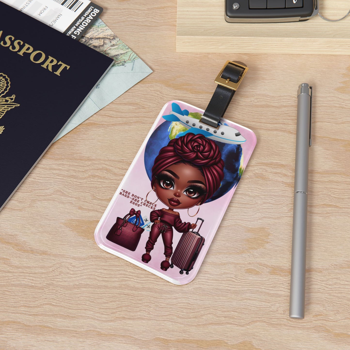 Chic Travel Luggage Tag - "She Don't Check Bags" Design for Fashionable Travelers