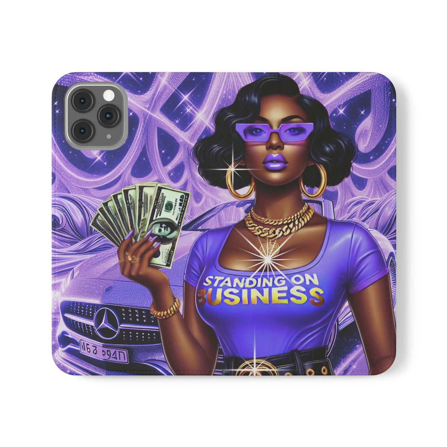 Empowered Businesswoman Flip Case - Stylish Phone Wallet Cover with Money Design