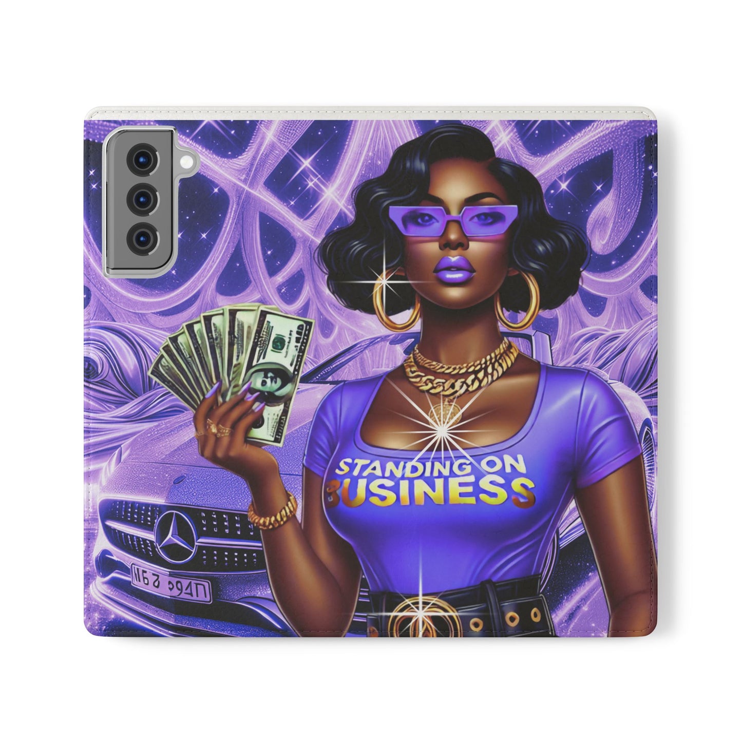 Empowered Businesswoman Flip Case - Stylish Phone Wallet Cover with Money Design