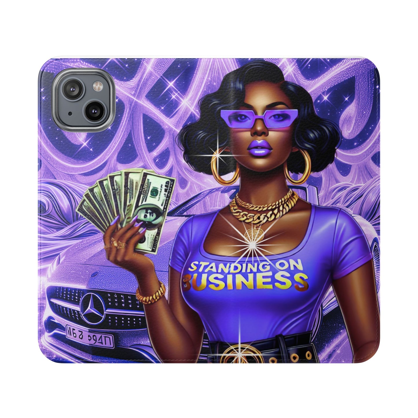 Empowered Businesswoman Flip Case - Stylish Phone Wallet Cover with Money Design