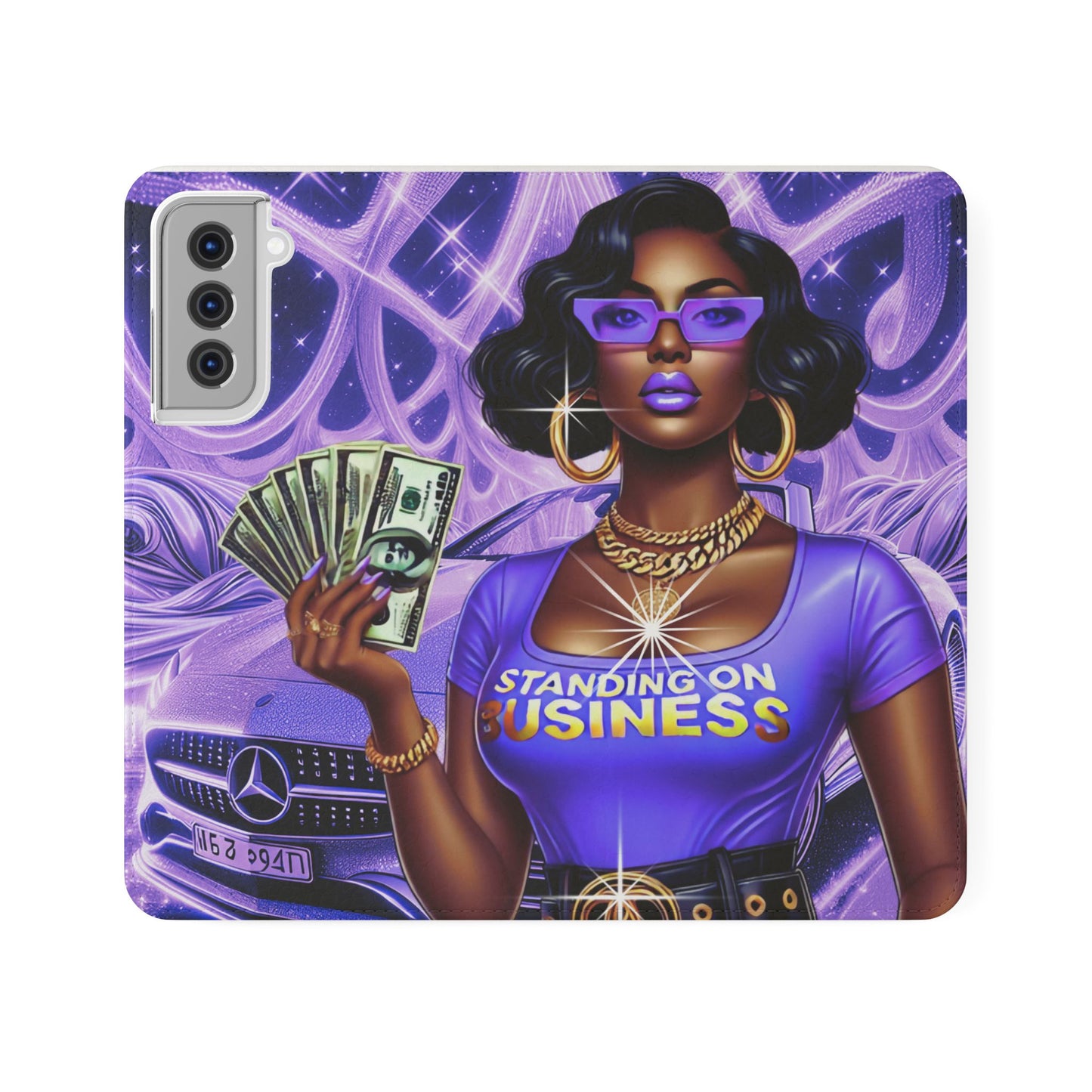 Empowered Businesswoman Flip Case - Stylish Phone Wallet Cover with Money Design