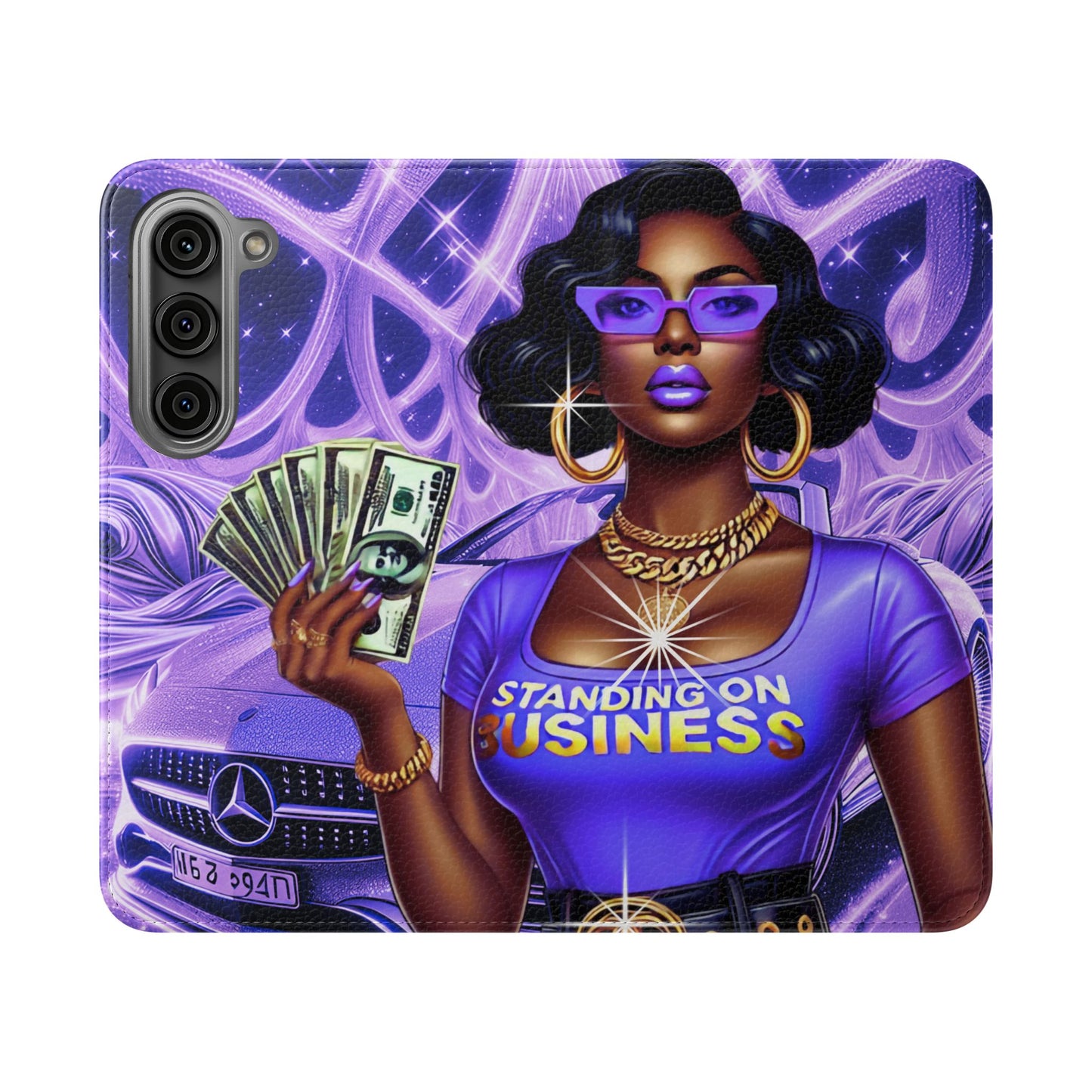 Empowered Businesswoman Flip Case - Stylish Phone Wallet Cover with Money Design