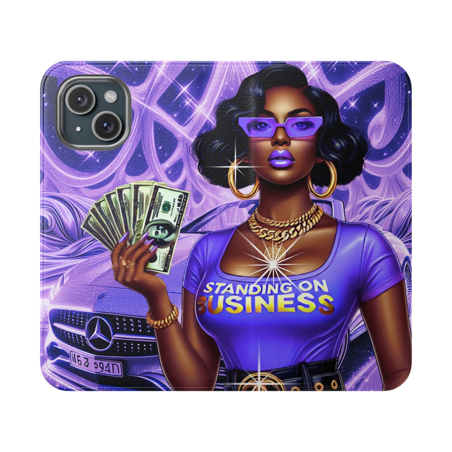 Empowered Businesswoman Flip Case - Stylish Phone Wallet Cover with Money Design