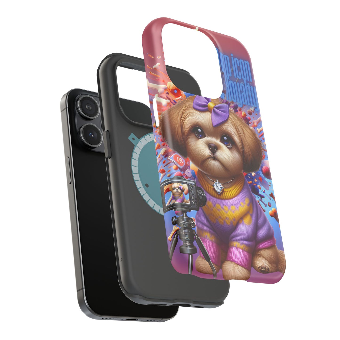 Cute Dog Art Magnetic Phone Case - Pup Icon & Royalty Design