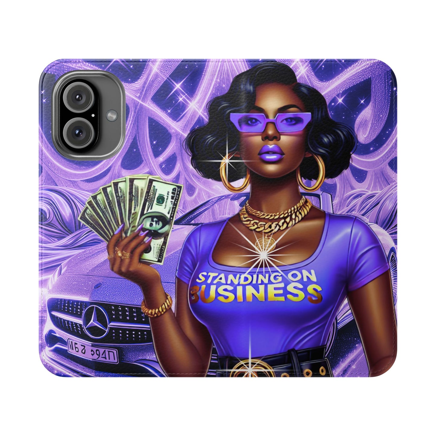 Empowered Businesswoman Flip Case - Stylish Phone Wallet Cover with Money Design