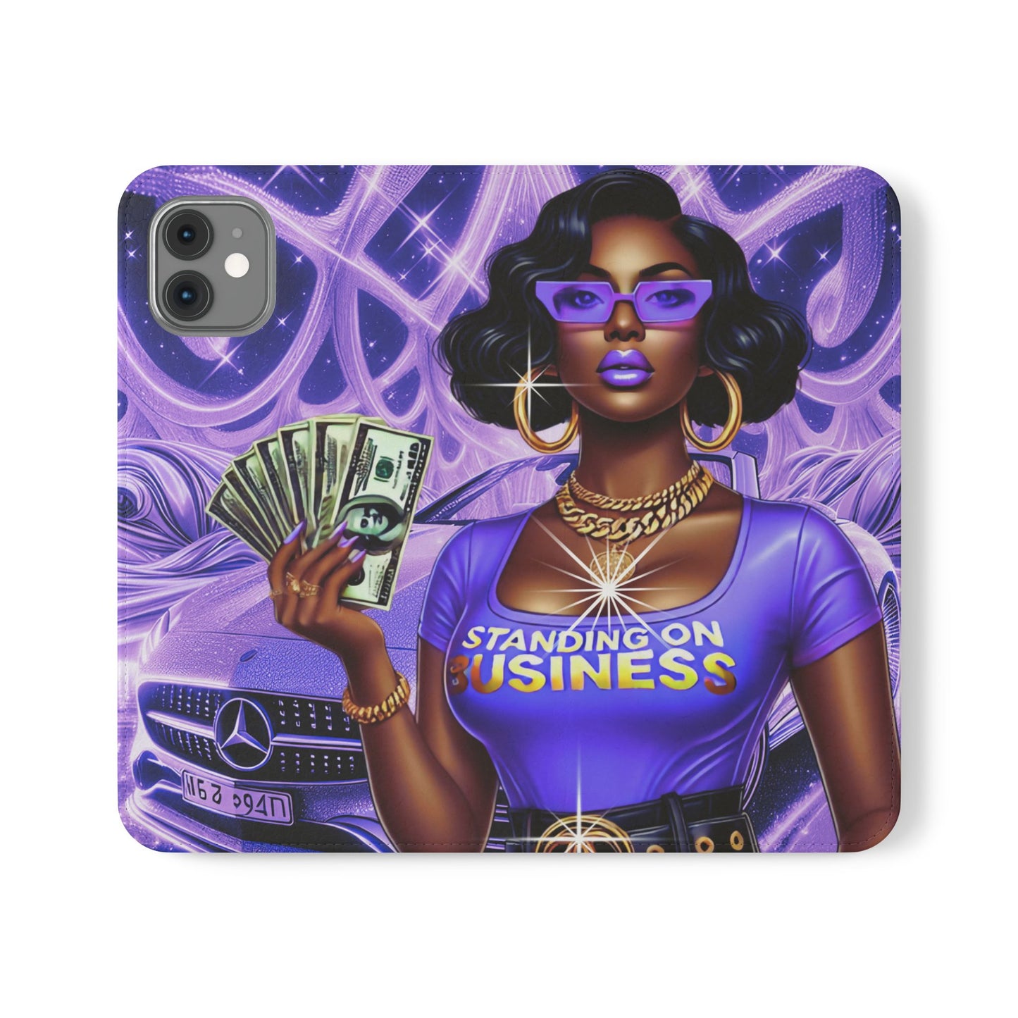 Empowered Businesswoman Flip Case - Stylish Phone Wallet Cover with Money Design