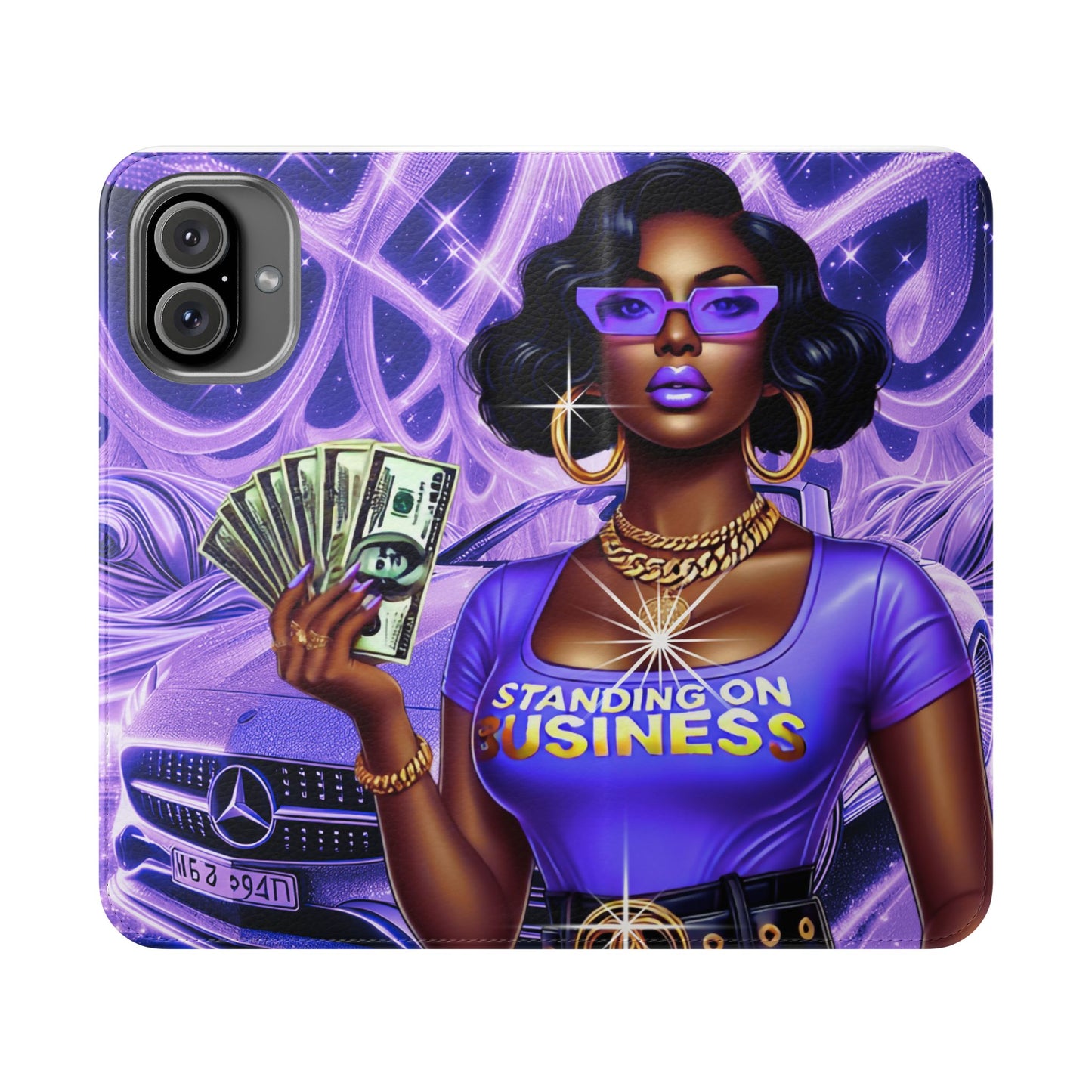 Empowered Businesswoman Flip Case - Stylish Phone Wallet Cover with Money Design