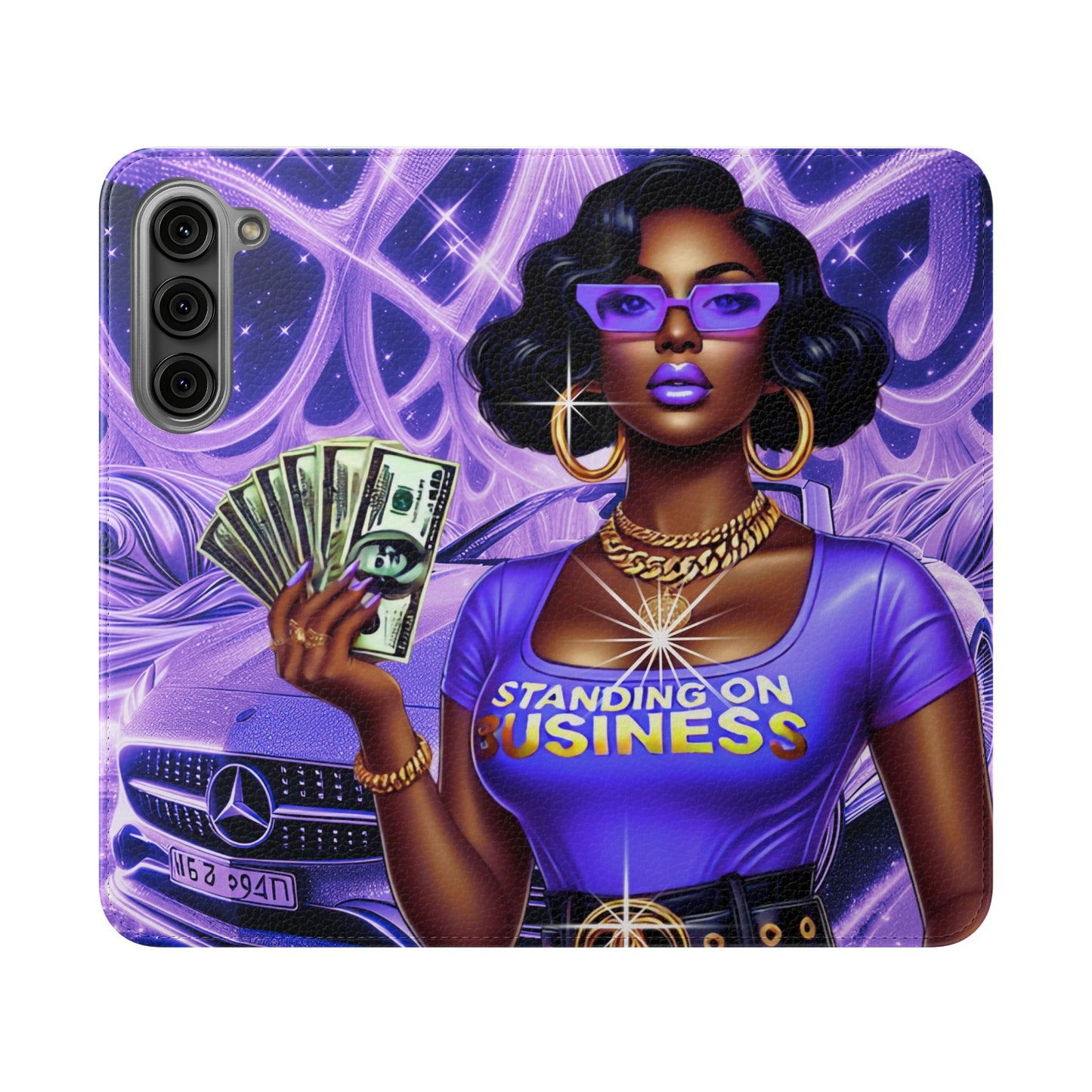 Empowered Businesswoman Flip Case - Stylish Phone Wallet Cover with Money Design