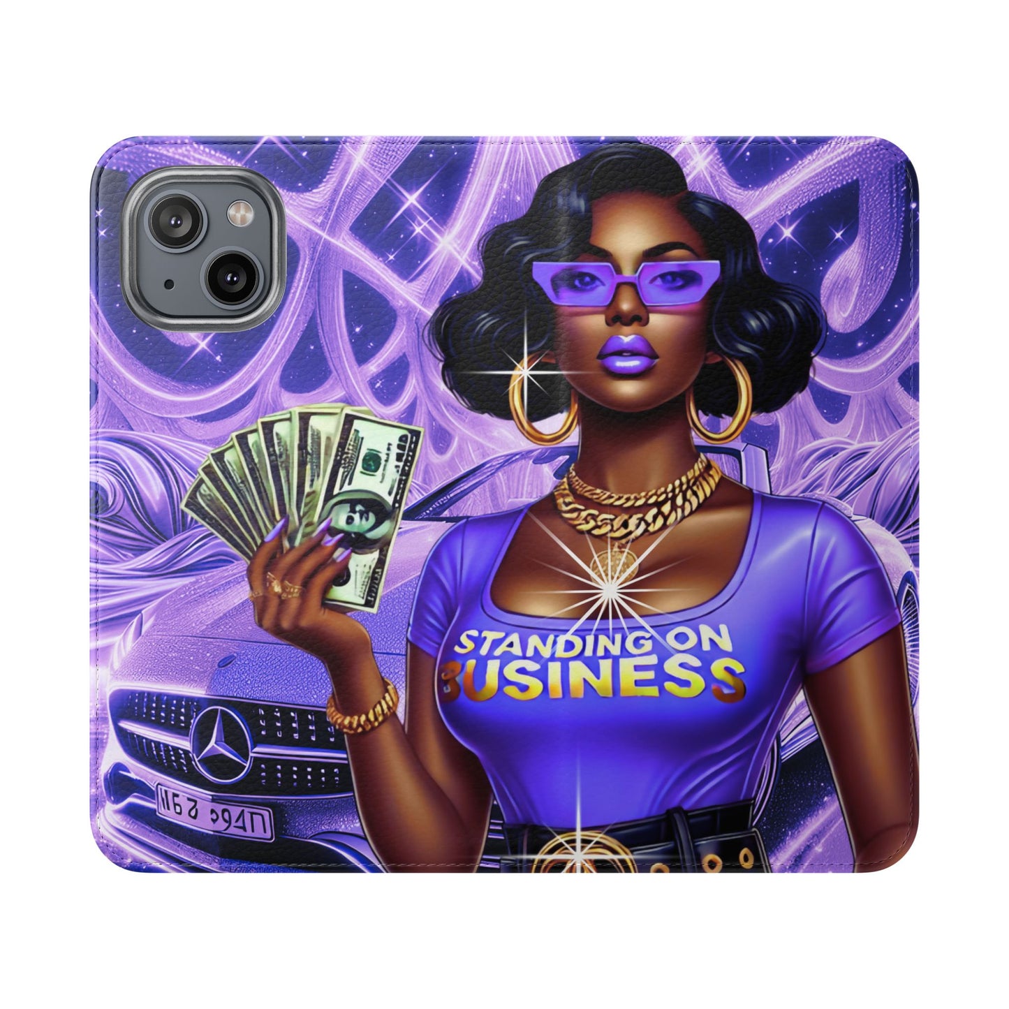 Empowered Businesswoman Flip Case - Stylish Phone Wallet Cover with Money Design