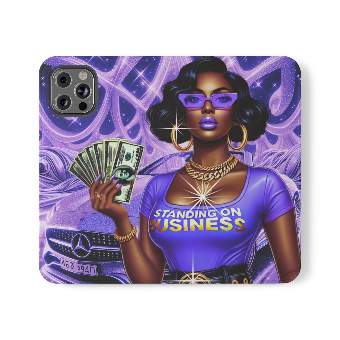 Empowered Businesswoman Flip Case - Stylish Phone Wallet Cover with Money Design