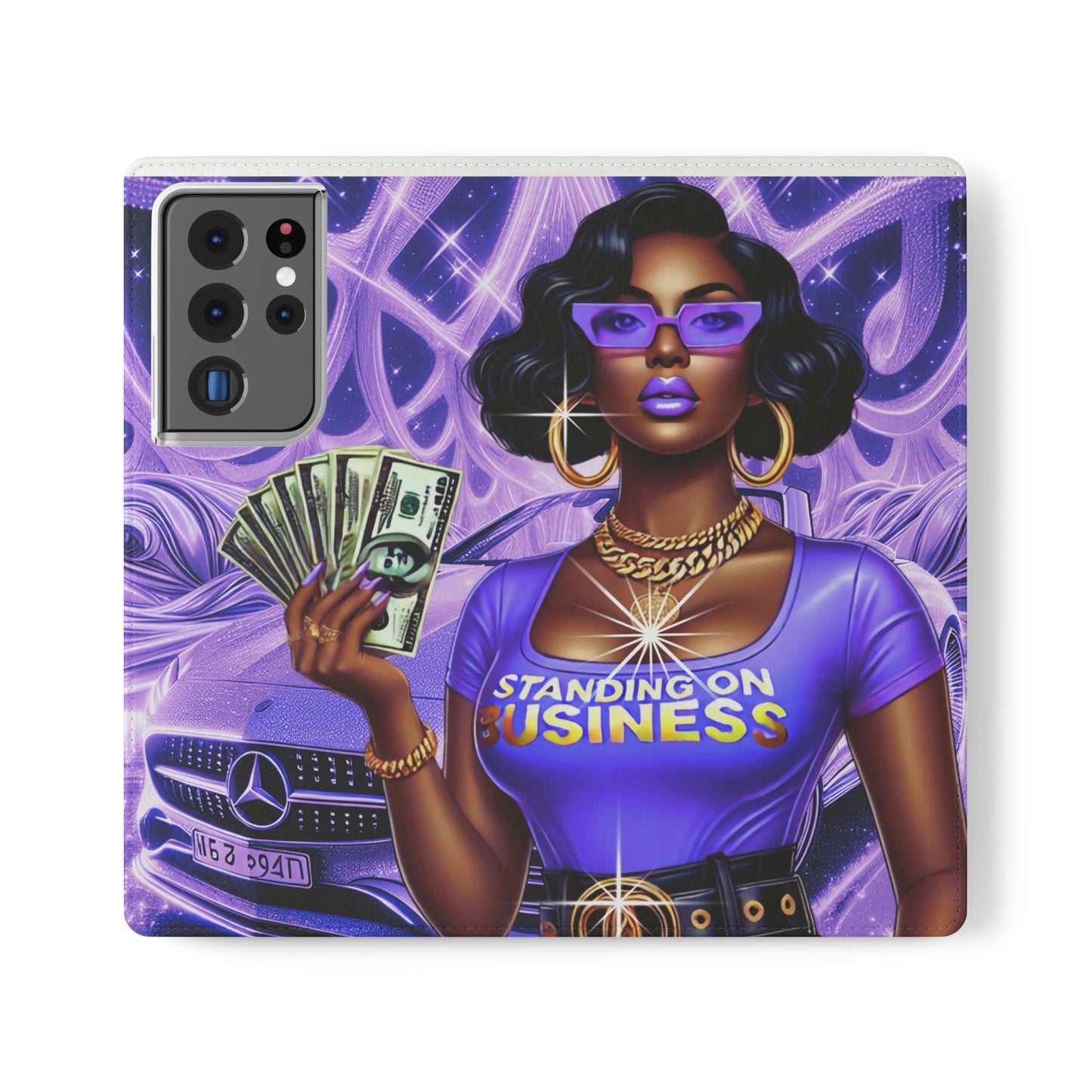 Empowered Businesswoman Flip Case - Stylish Phone Wallet Cover with Money Design