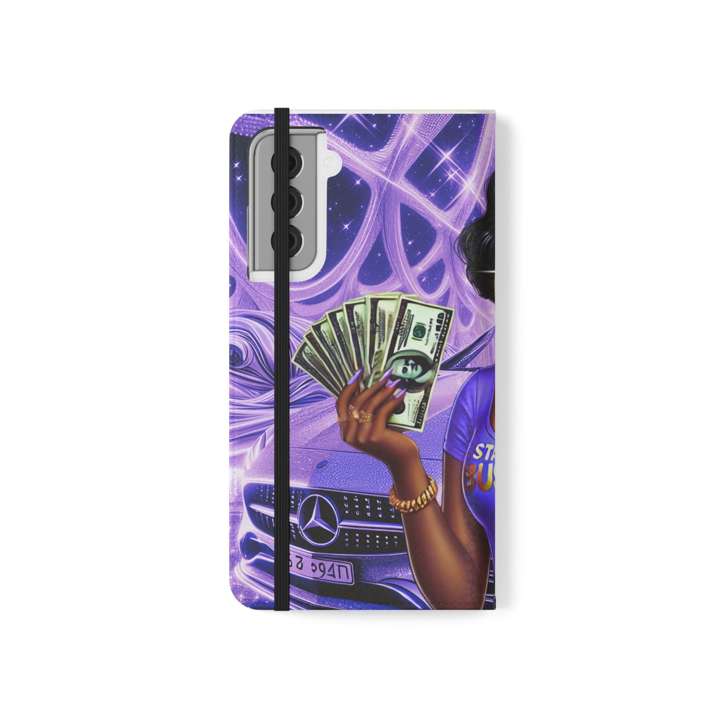 Empowered Businesswoman Flip Case - Stylish Phone Wallet Cover with Money Design