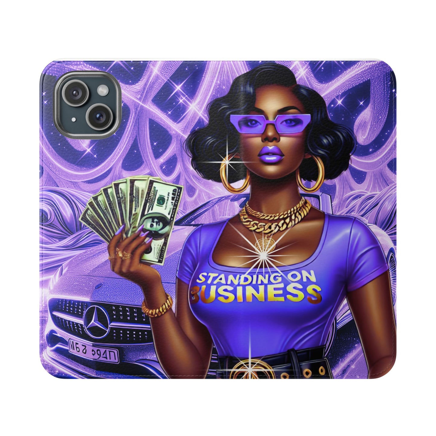 Empowered Businesswoman Flip Case - Stylish Phone Wallet Cover with Money Design