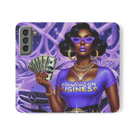 Empowered Businesswoman Flip Case - Stylish Phone Wallet Cover with Money Design