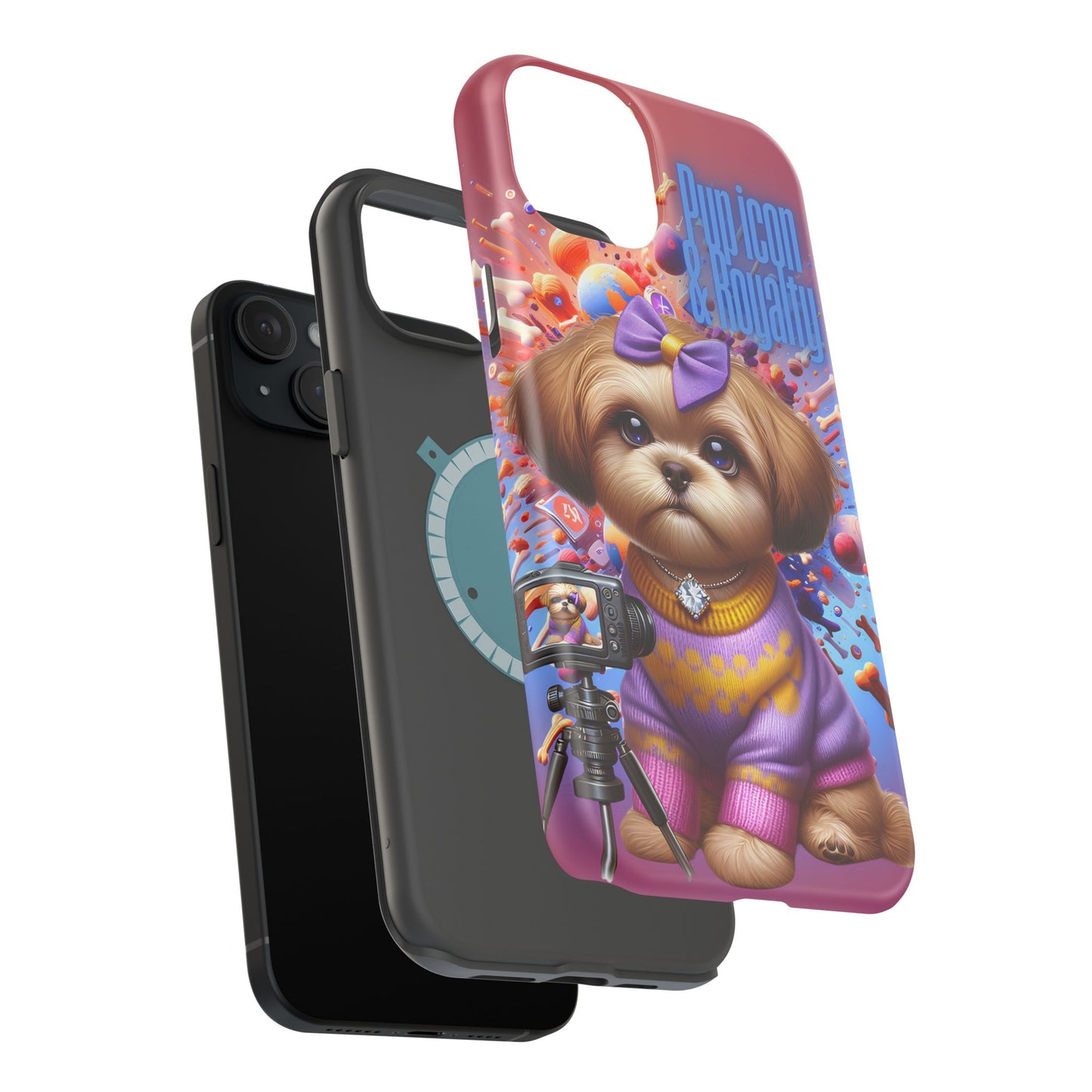 Cute Dog Art Magnetic Phone Case - Pup Icon & Royalty Design