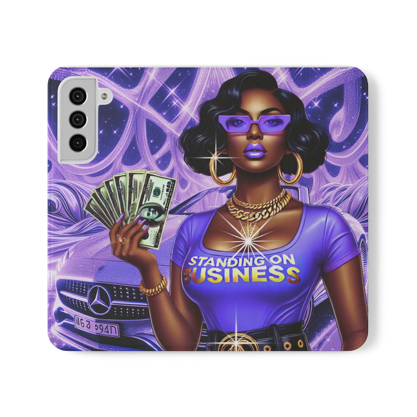 Empowered Businesswoman Flip Case - Stylish Phone Wallet Cover with Money Design