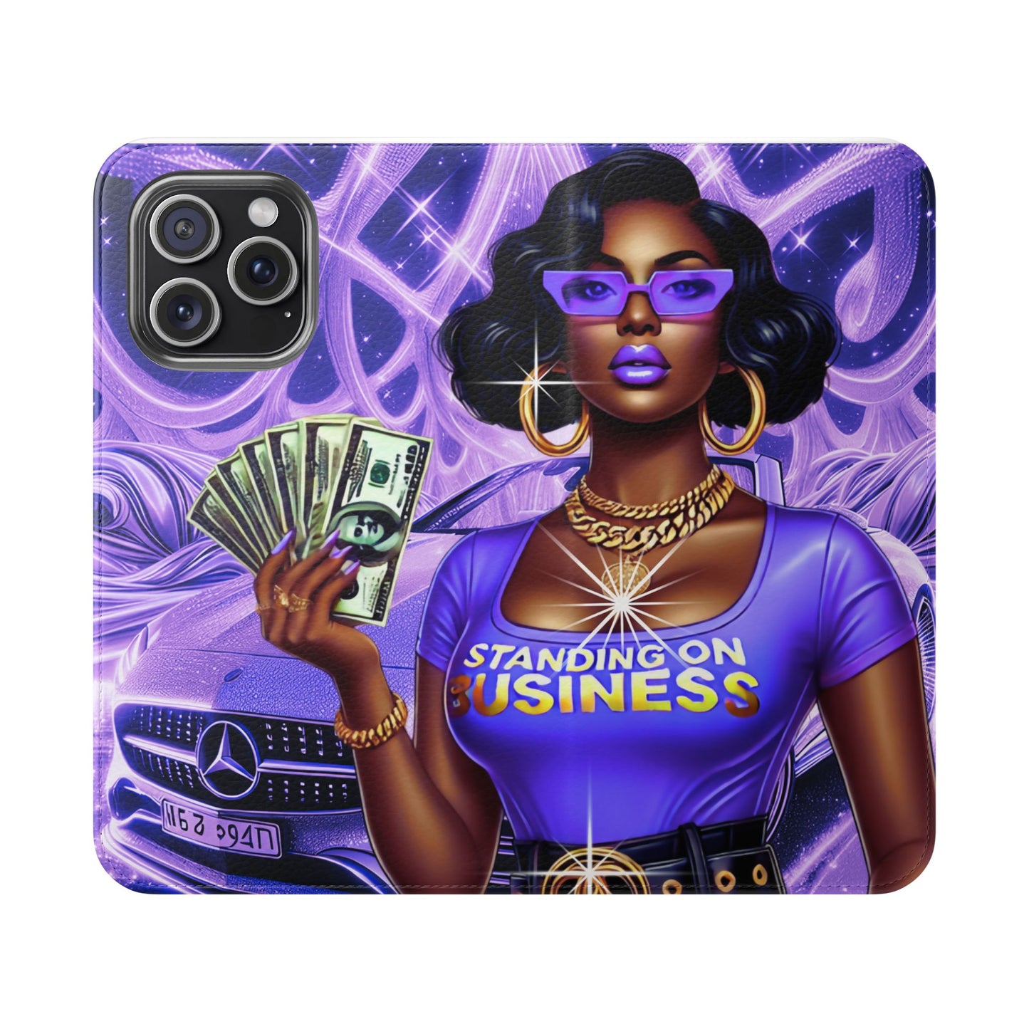 Empowered Businesswoman Flip Case - Stylish Phone Wallet Cover with Money Design