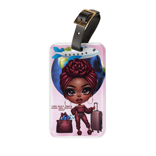 Chic Travel Luggage Tag - "She Don't Check Bags" Design for Fashionable Travelers