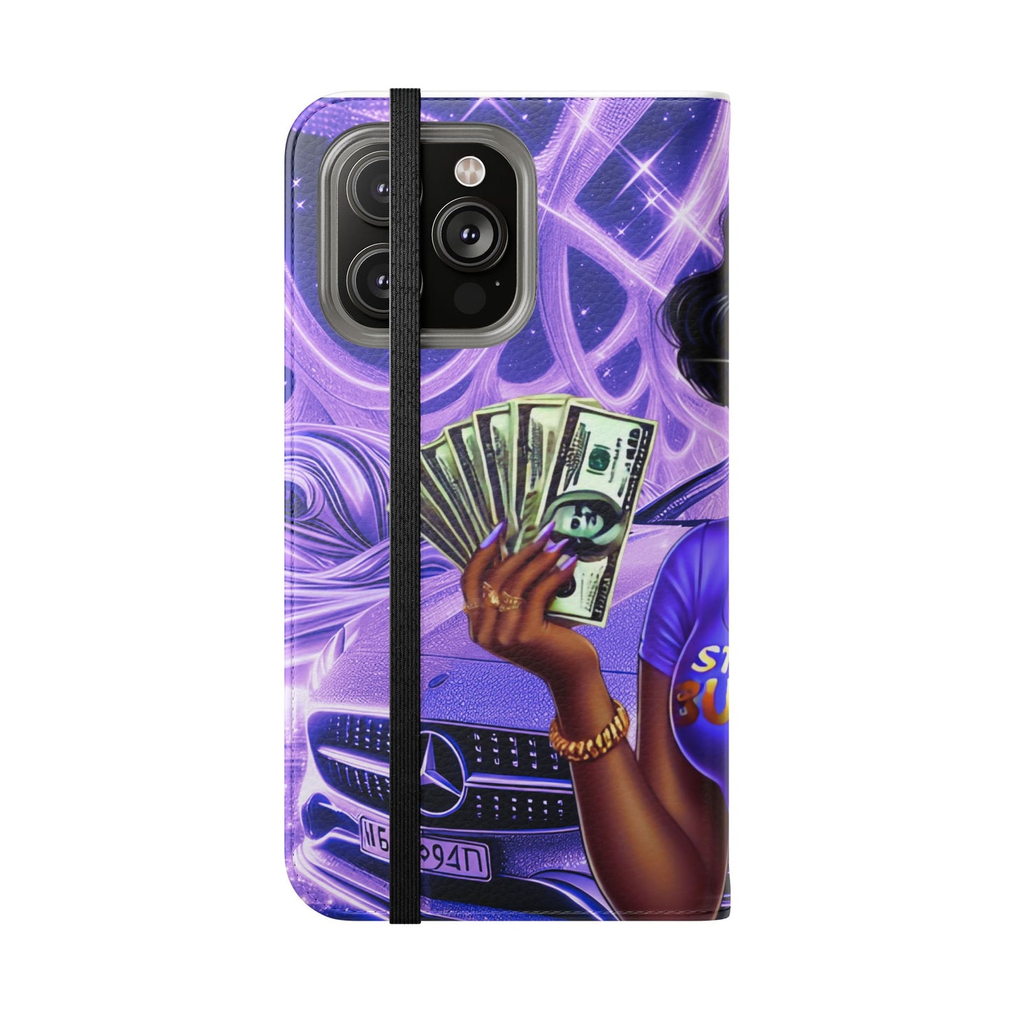 Empowered Businesswoman Flip Case - Stylish Phone Wallet Cover with Money Design