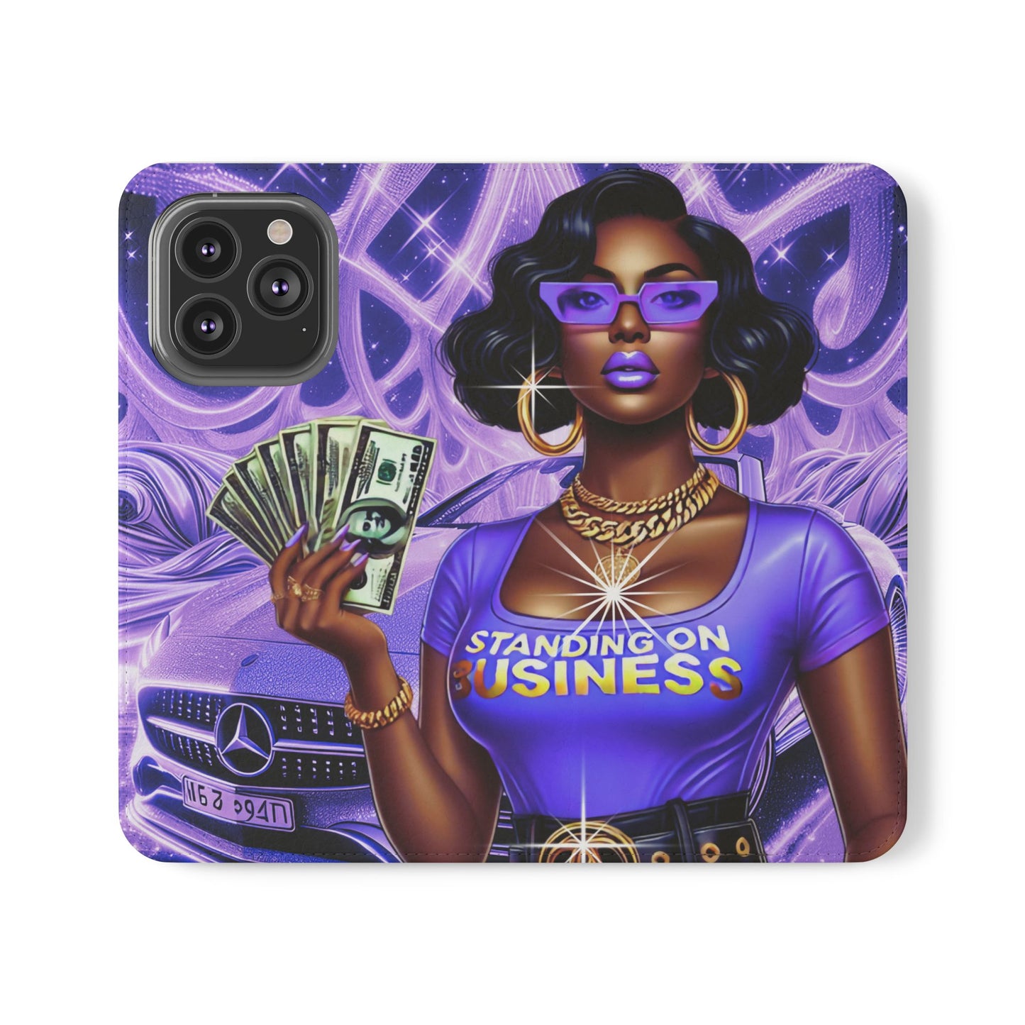 Empowered Businesswoman Flip Case - Stylish Phone Wallet Cover with Money Design
