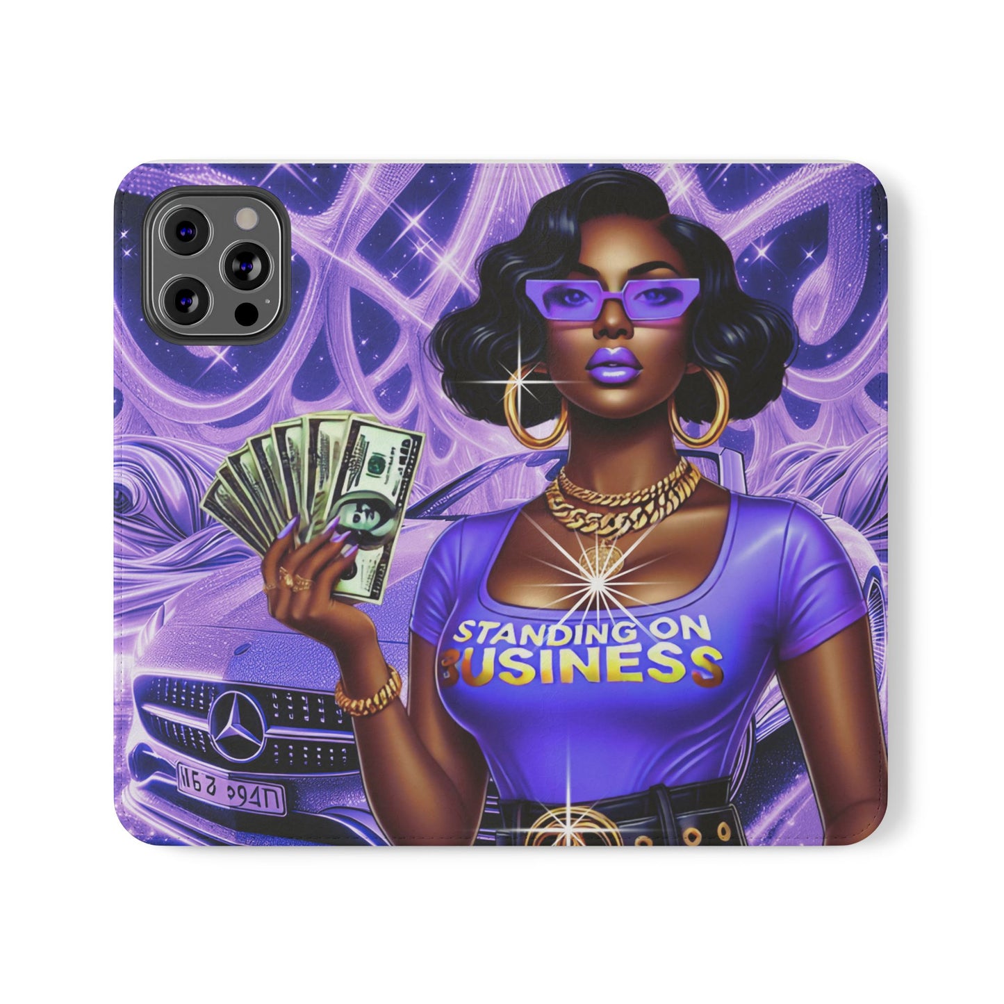Empowered Businesswoman Flip Case - Stylish Phone Wallet Cover with Money Design