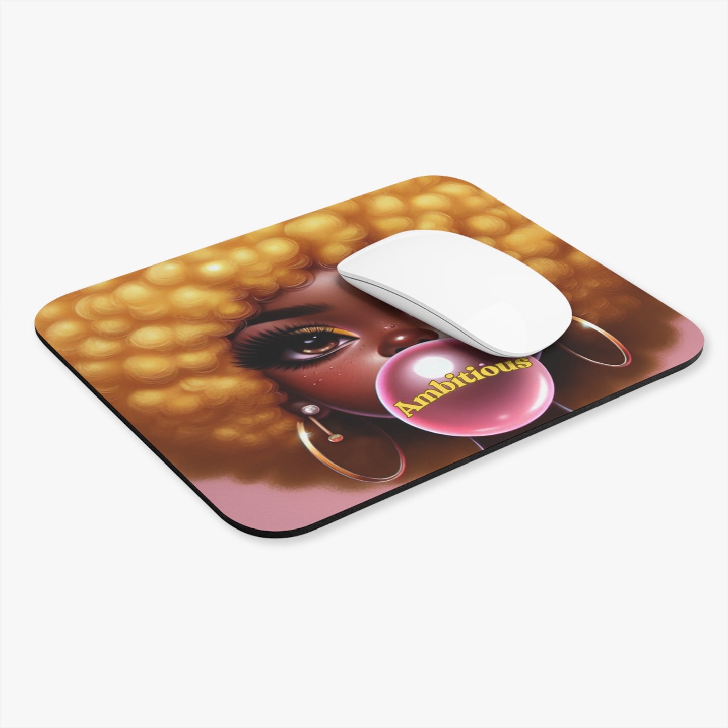 Ambitious Afro-Girl Mouse Pad | Stylish Desk Accessory for Home & Office