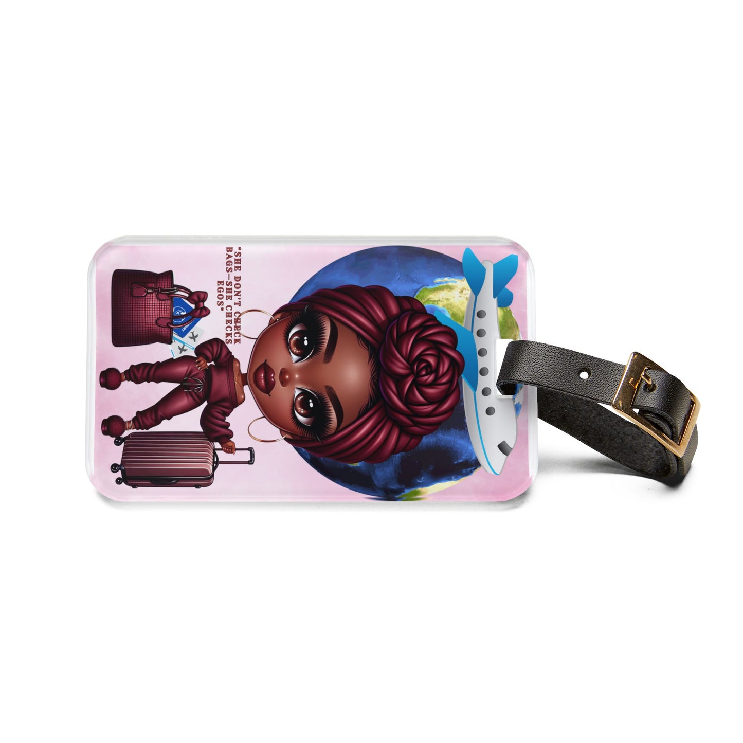 Chic Travel Luggage Tag - "She Don't Check Bags" Design for Fashionable Travelers